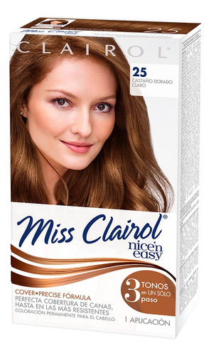 3 Pzs Miss Clairol Tinte Permanente Dama 25 Castaño Dorado C