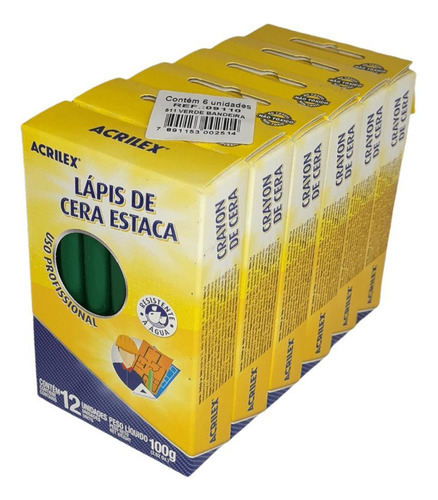 6 Cxs Lápis De Cera Estaca Verde - Acrilex