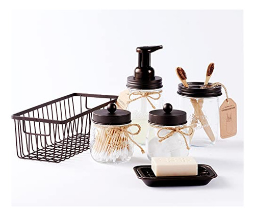 Heechung Set De Accesorios De Baño De Mason Jar De 6 Piezas