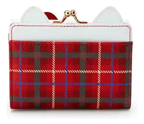 Cartera Monedero Hello Kitty Con Orejitas Kawaii Plegable Blanco Y Rojo Kitty Y Cuadros