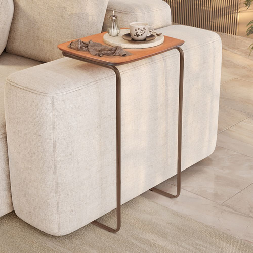 Mesa Ultraflex Lateral Aproximação Sofá Castanho Base Café Cor Tampo Castanho Base Café