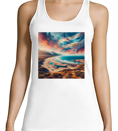 Musculosa Mujer Playa Bandera Argentina Turismo Paisaje M2