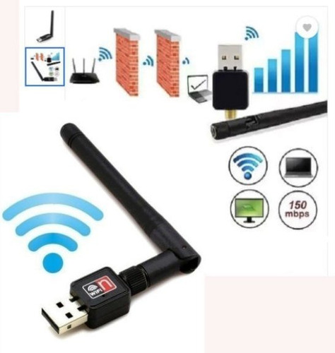 Imagen 1 de 4 de Adaptador Receptor De Wifi Usb 2.0 Con Antena 300 Mbps