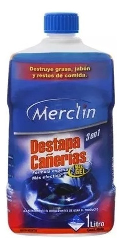 Destapa Cañerías Max Gel 3 En 1 Merclin 1 Litro