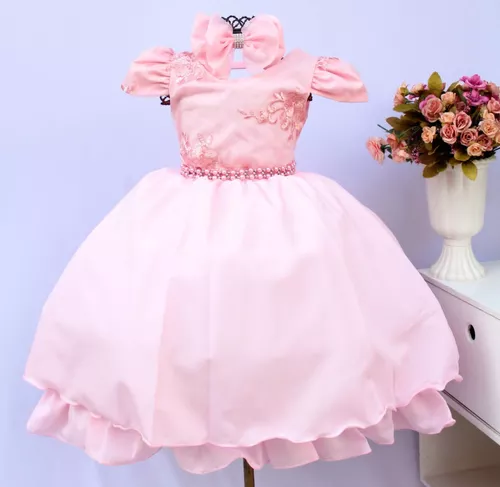 Vestido Infantil Pink Festa Princesas Barbie Realeza Festa