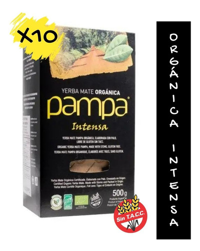 Yerba Orgánica Mate Pampa Intensa 500gr Certificada Pack X10