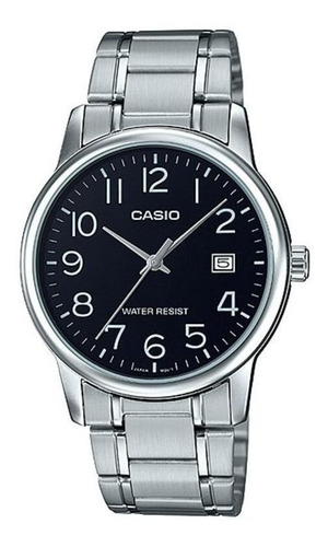 Reloj pulsera Casio MTP-V002 con correa de acero inoxidable color plateado - fondo negro
