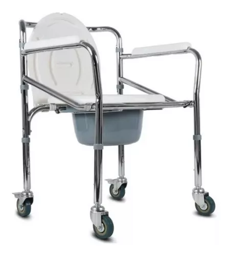 SILLA SANITARIA PLEGABLE CON RUEDAS = INODORO PORTATIL + ELEVADOR DE INODORO  de Acero Cromado