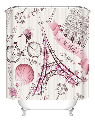 Cortina Ducha Con Tema Rosa Femenino Torre Eiffel París, Y O