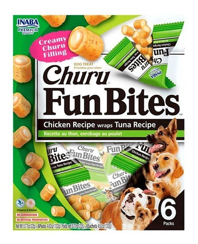 Snack Perro Inaba Churu Fun Bites De Pollo Con Atun  132gr. 