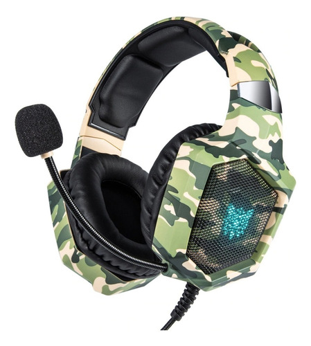 Audífonos gamer Onikuma K8 camuflaje verde con luz  rgb LED