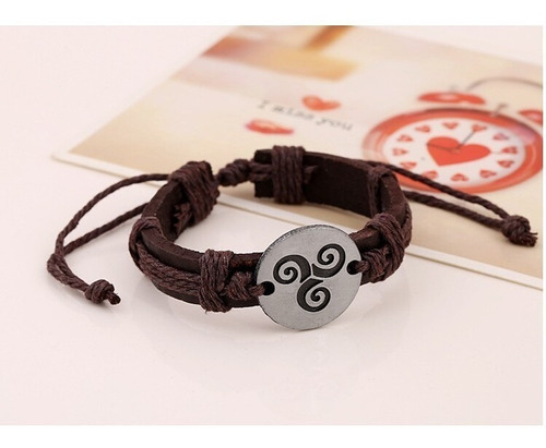 Pulseira Couro Marrom Seriado Teen Wolf - Triskelion Lobo