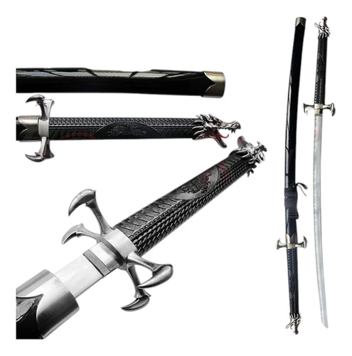 Espada Katana Tamanho Real Dragão Samurai Aço Suporte 101cm