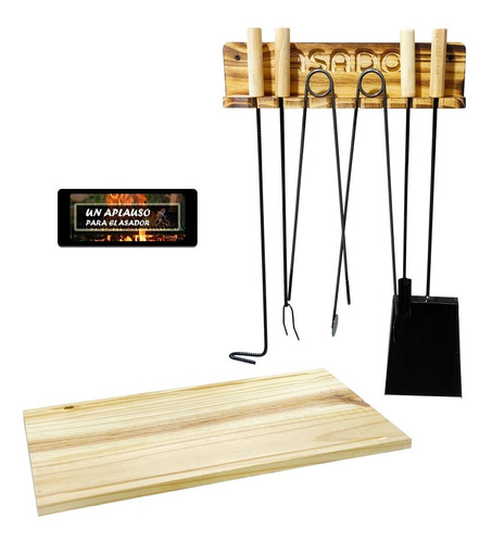 Kit Parrillero Con Estante Organizador + Tabla Grande Asado