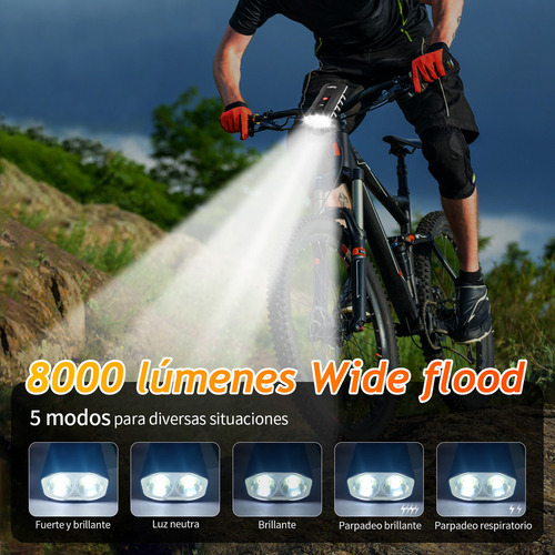 Liefine® Luz Para Bicicleta 8000 Lúmenes Impermeable Led Usb Recargable Kit Con 5 Modos, Lámpara Bicicleta Luces De Bicicleta Accesorios Con Luz Trasera