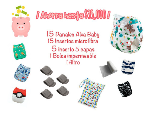 15 Pack Todo Incluido Alva Baby Pañales Ecologicos De Tela