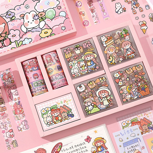 185pcs Kawaii Calcomania Scrapbook Stickers Y Notas Tape Kit