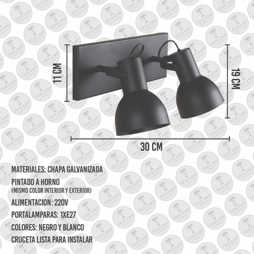 Lampara Aplique Spot Dos Luces Apto Led