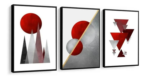 Quadro Mosaico Geométrico Vermelho Hall Sala Corredor Quarto