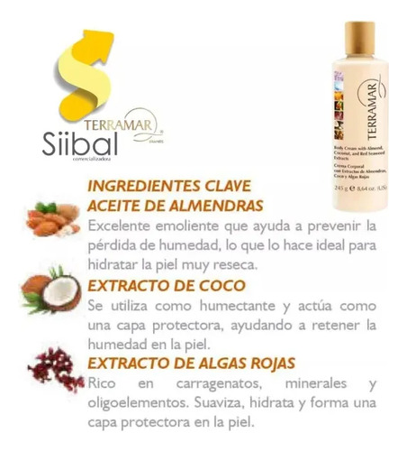 Crema Corporal Humectante Coco Almendra Algas Terramar 245g