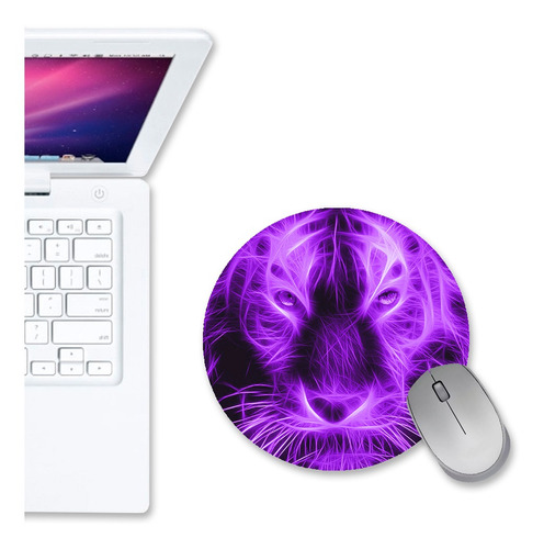 Mouse Pad Redondo Tigre Roxo Neon