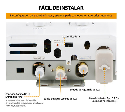 Calentador De Agua 7l Instantaneo Boiler De Paso Gas Lp