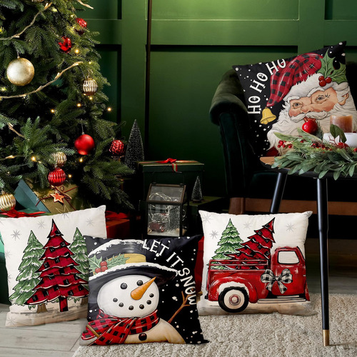 Juego De 4 Fundas De Almohada Navideñas Mehofond De 18 X 18