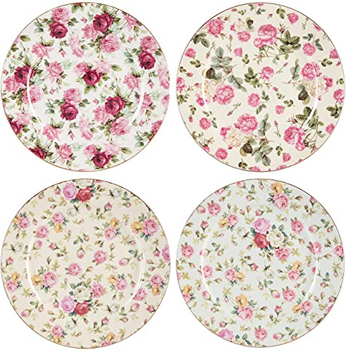 Gracie China Rose Chintz - Juego De 4 Platos De Postre De Po