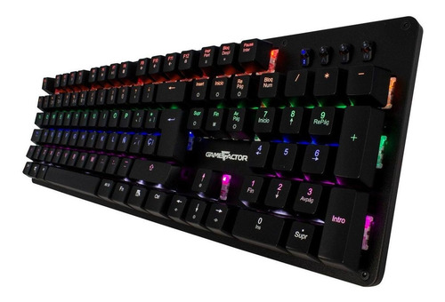 Imagen 2 de 3 de Teclado gamer Game Factor KBG400 QWERTY KRED Blue español España color negro con luz rainbow
