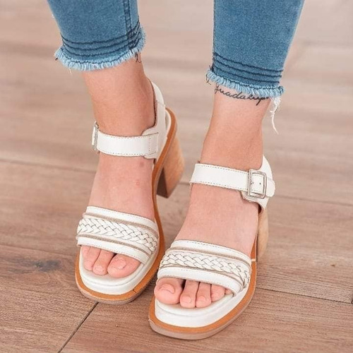 Sandalias De Cuero Vacuno Con Plataforma Media Trenza