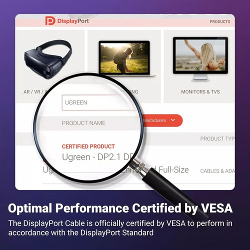 Ugreen-cabo Displayport 2.1 16k 80gbps Certificado Vesa - 2m