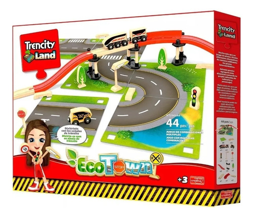 Trencity Kit Ecotown Pista P/ Armar Ciudad 44 Pzas Madera 