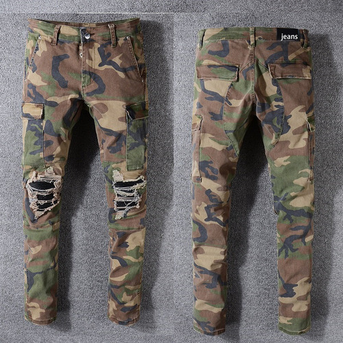 Pantalones Vaqueros Ajustados Con Estampado De Camuflaje Par