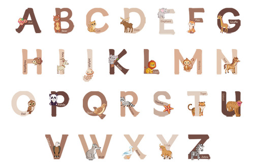 Pegatinas De Pared B Con Forma De Animales, Letras Inglesas,