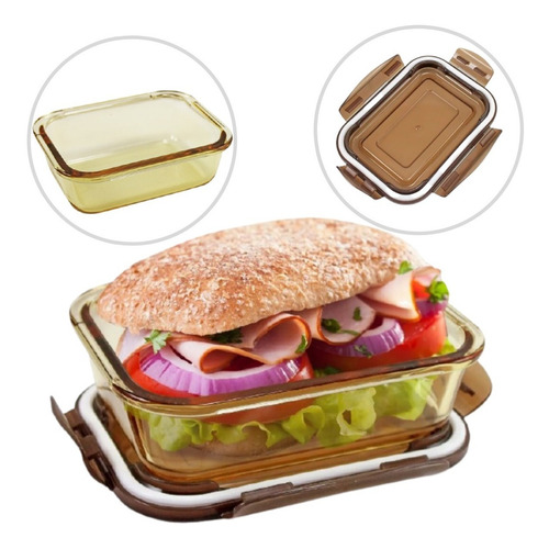 Imagem 4 de 6 de Pote De Vidro Hermético (g) Para Alimentos Marmita Marrom