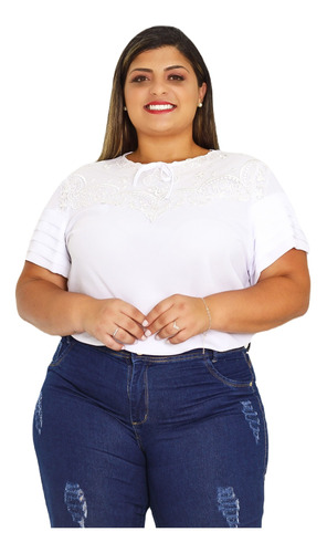 Blusa Moda Evangélica Linda Plus Size Manga Curta Sku: Bp12