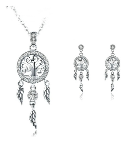 Conjunto De Plata 925 Árbol De La Vida Atrapasueños 