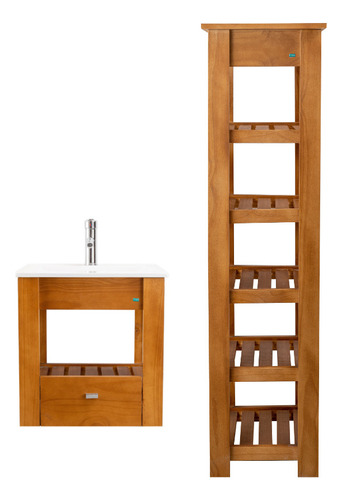 Vanitory Madera Maciza Colgante 50cm Tolva Organizador Baño