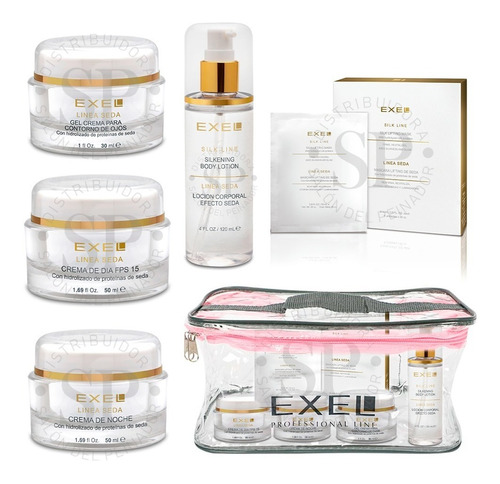 Kit Exel Facial Seda Crema Contorno Ojos Locion Lifting 