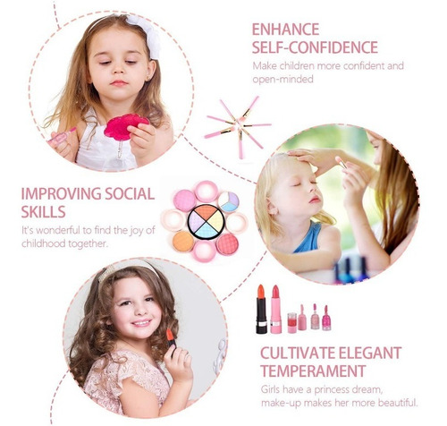 Set De Maquillaje Real Para Niñas Lavable, 21 Pcs En Maleta