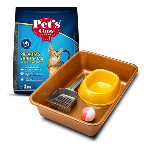 Kit Sanitario Gato Piedras 2kg Litera Comedero Pala Pelota 