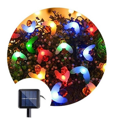 Imagen 2 de 10 de Guirnalda Solar Abejas 20 Led 5 Metros Multicolor