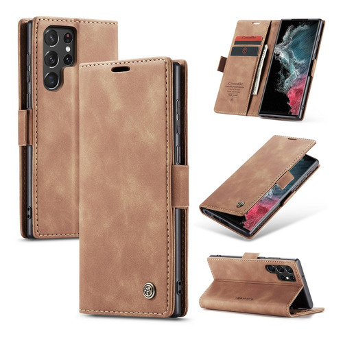 Capa Capinha Flip Couro Galaxy S22, S22 Plus E Ultra Wallet Cor Marrom