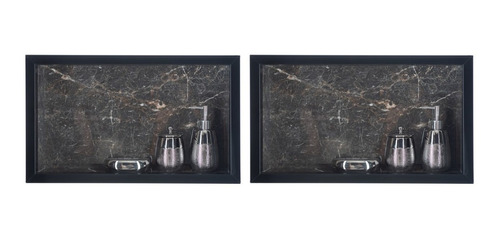 2 X Nicho Em Porcelanato P/ Banheiro Box 50x30x10 Cm - Preto