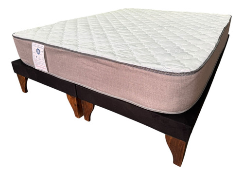 Cama 2 Plazas Europea Base Dividida ; Incluye Base + Colchon Negro Felpa Base Europea