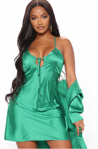 Vestido De Tirantes De Satén Con Gabardina Color Verde