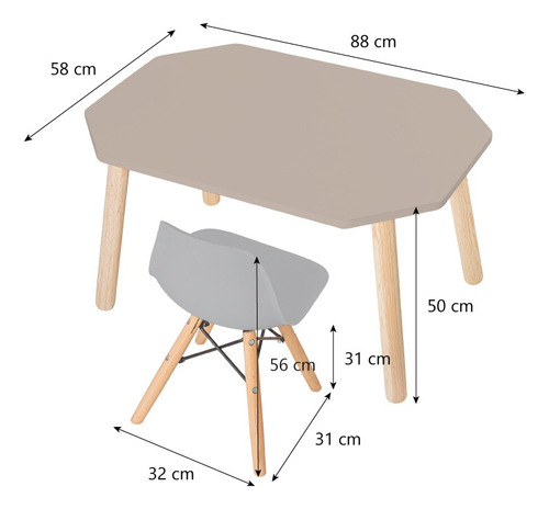 Juego De Mesa Y Silla Para Niños De Madera 7 Acabados Mate Gris Oscuro
