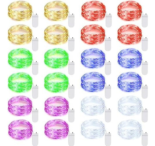 24 Pack Led Fairy Lights Battery Operated 7ft 20led War...