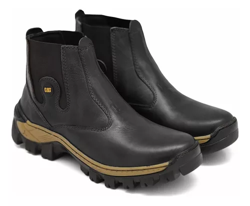 Coturno Bota Caterpillar PVC Cano Curto Preto Palmilha Anatômica Gel Preto