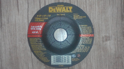 Disco Abrasivo Corte/metal Dewalt 4-1/2 X1/8 X7/8 Dw44604